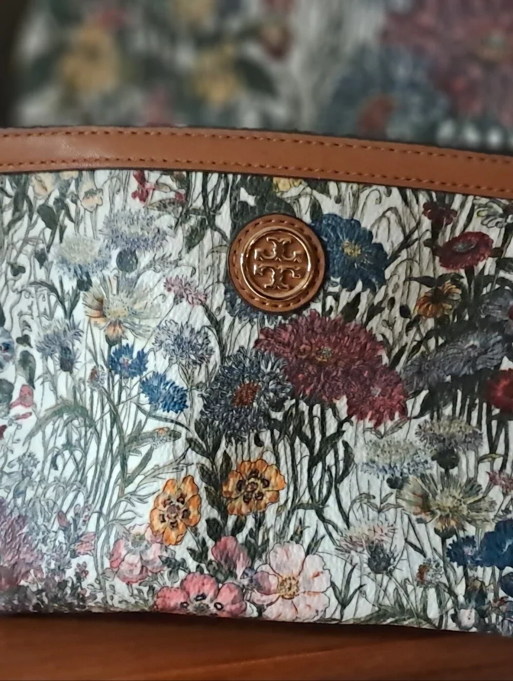 TORY BURCH Floral Print Tote and Pouch Set with Tan Trim